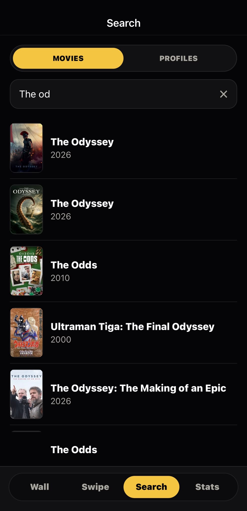 MovieWall movie search results